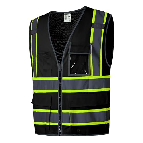 Sksafety V1013 10 Pockets Safety Vest, Class 2 High Visibility Security With Zipper Back Mesh cover