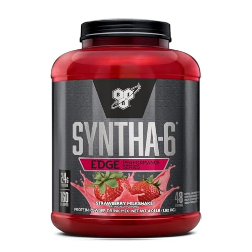 Image of BSN SYNTHA-6 EDGE Protein Powder, Strawberry Flavored Powder with Hydrolyzed Whey, Micellar Casein, for Muscle Gain, Low Sugar, 24g Protein, Strawberry Milkshake, 48 Servings, 4.01 Pound (Pack of 1)