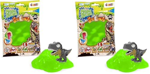 CRAZE Magic Slime Bag Surprise de Dinorex, Bolsa con 75 ml de Slime de Colores Aleatorios y Figura Sorpresa de Dinosaurio para Niños (Paquete de 2)