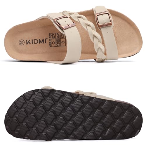 Image of KIDMI Women's Cork Footbed Sandals with Arch Support Comfortable Slip-On Slide Sandals With Adjustable Buckle for Summer