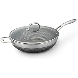 Westinghouse Wok Westinghouse Black Signature - Sartén wok con tapa (32 cm, 3 capas, antiadherente, aluminio y acero inoxidable, apta para todo tipo de cocinas, eficiente distribución del calor, apta para inducción)