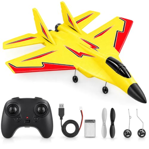 Image of RC Airplane for Kids 12+ & Adults, EPP Foam Glider Aircraft with Gyro Stabilization, LED Night Lights, 2.4GHz Remote Control, Hand Launch & Landing Gears