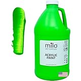 Milo Fluorescent Green Neon Acrylic Paint | 64 Oz Bottle Half Gallon | Glows Uv In Black Light | Non-Toxic Made In Usa | Bulk Art Paint For Party, Student, Classroom, Artist