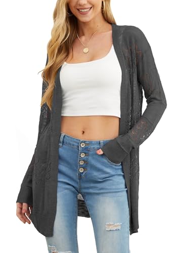 Image of GRECERELLE Lightweight Cardigan Sweaters for Women Crochet Knit Open Front Long Sleeve Loose Casual Boho Summer Beach Coverup