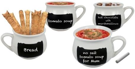 4-Pack of Chalkboard Soup Mugs With Chalk