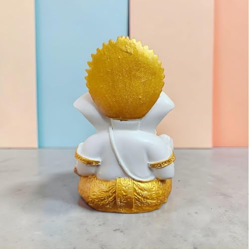 Image of JOY LAND Lord Ganesha Car Dashboard Idol | White & Gold Ganesh Murti for Car Dashboard, Home & Office Decor (Full Gold)