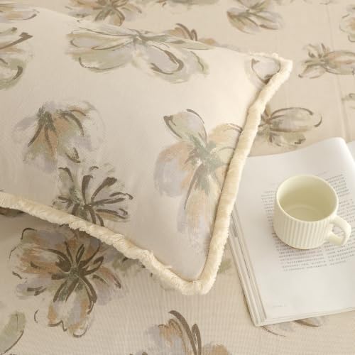 Image of Story@Home King Size Bedcover Set | 400 TC Microfiber Bedding Set with 1 Duvet Cover 1 King Bedsheet 270 x 250 cm & 2 Pillow Covers | Soft Durable Duvet Cover Set Floral Pattarn | Beige Green