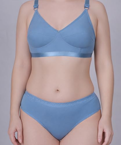 Image of Pack of 3 Padded T-Shirt Bra & Panty Set for Women & Girls | Non-Wired Comfortable Lingerie Set | Soft Everyday Innerwear with Matching Hipster Panty