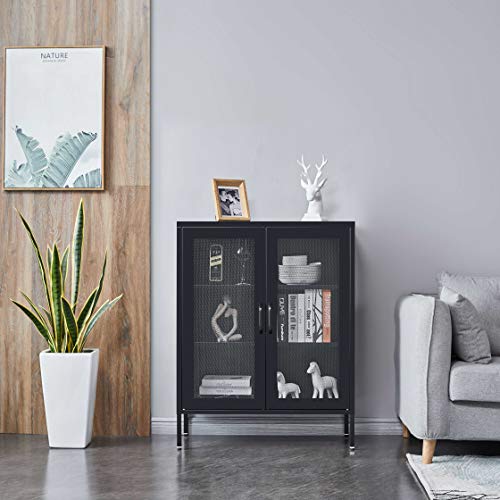 Nitetronic Black Steel Mesh Door Household Sideboard, Net Door Assemble Dining Room Cupboard Metal Bedroom Storage Cabinet Large Space Garage Organizer 3-Layers Living Room Cabinet #TOP3