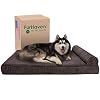 Furhaven Cooling Gel Dog Bed for Large Dogs w Removable Bolster Washable Cover For Dogs Up to 125 lbs Fleece Corduroy Bolster Chaise Dark Espresso Jumbo PlusXXL