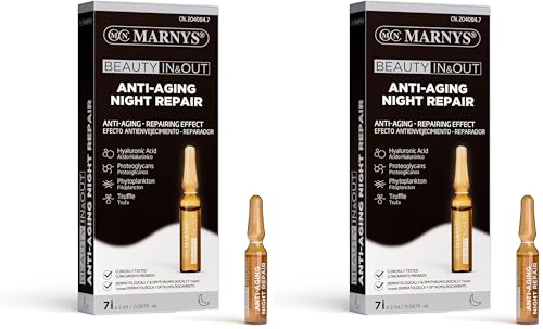 Marnys Ampollas Cosméticas Anti-aging Night Repair, Antiedad, Piel Rejuvenecida, Luminosa Y Reparada, 7 Ampollas De 2ml Para Dos Semanas, Ácido Hialurónico, Proteoglicanos, Fitoplancton Y Trufa 60 G