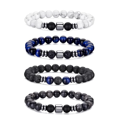 RANKEEF Bracciale Occhio di Tigre per Uomo 8MM Bracciale con Perline in Pietra Naturale Set Braccialetti Elasticizzati in Pietra Lavica...