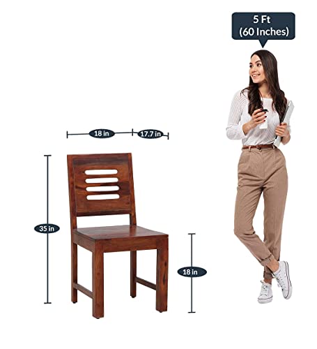 Image of Sheesham Wood Dining Chairs Set Wooden Chairs Without Cushion for Study Room Living Room Home (Set of 2, Honey Finish)