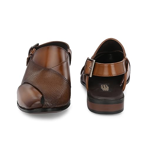Image of egoss Luxe Premium Genuine Leather Peshawari Sandals For Men-8090