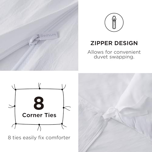 Image of Bedsure Duvet Cover Full Size with Fitted Sheet - 4 Pieces Prewashed Polyester Soft Bedding Set, Includes 1 Duvet Cover 80x90 Inches with Zipper Closure, 2 Pillow Shams, 1 Fitted Sheet, Bright White