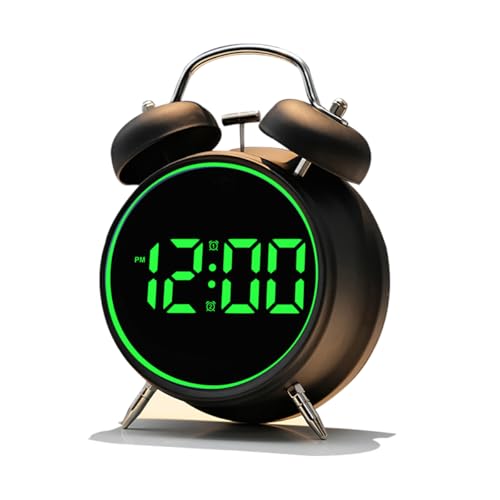 joujong Extra Loud Alarm Clock for Heavy Sleepers Adults Teens Kids Cute Retro Metal Old Fashioned with Twin Bells Battery Operated or Plug in Small Digital Desk Clock