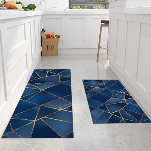 Alfombra de suelo azul oscuro para pasillo y lavandería en set de 2 piezas 5