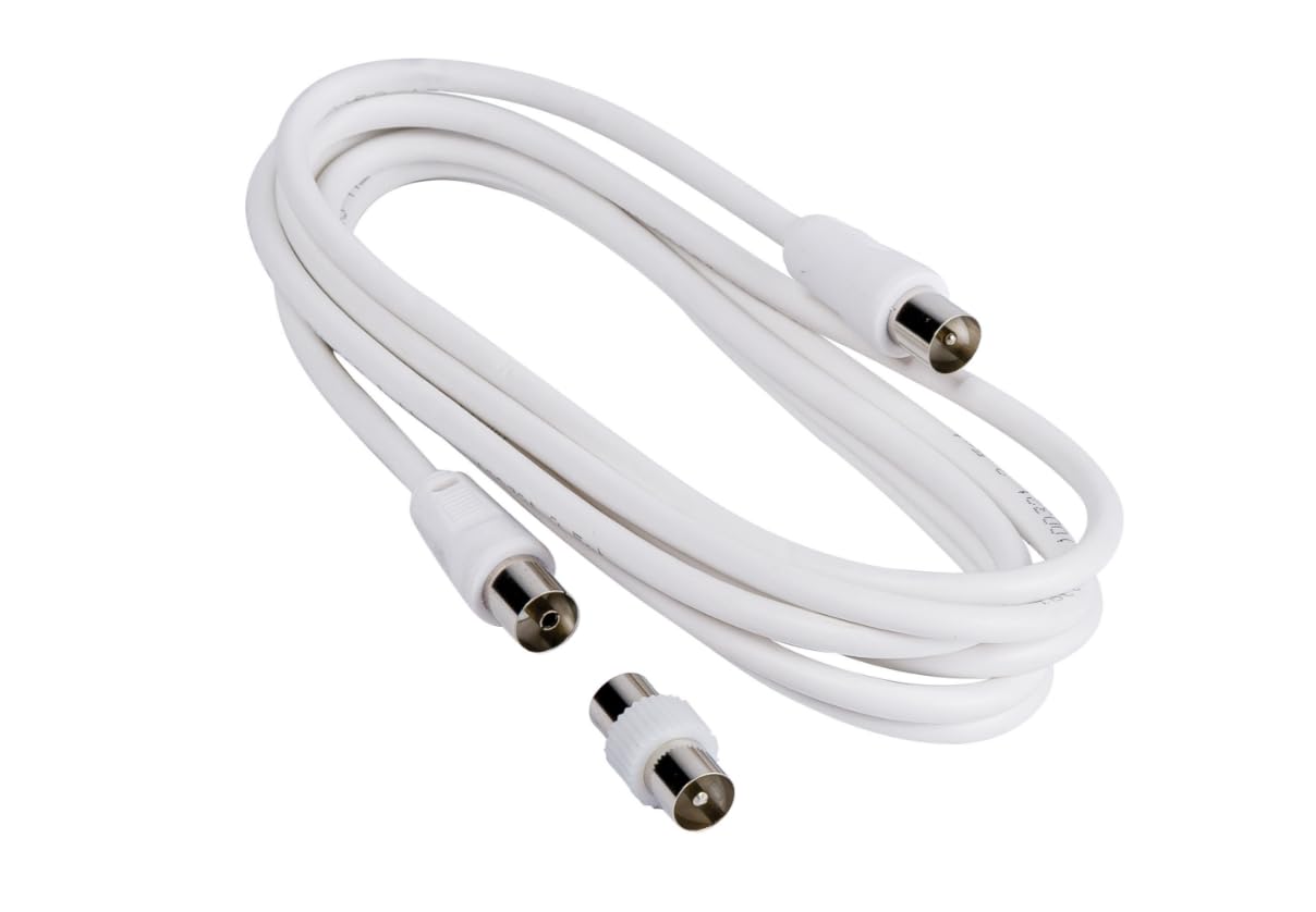 Cavo Antenna TV Prolunga Coassiale 4K Ultra HD UHD 1080p HDTV Full HD - Presa TV Analogica Digitale M/M con Adattatore Femmina - Disponibile in 3 Misure (2 Metri)