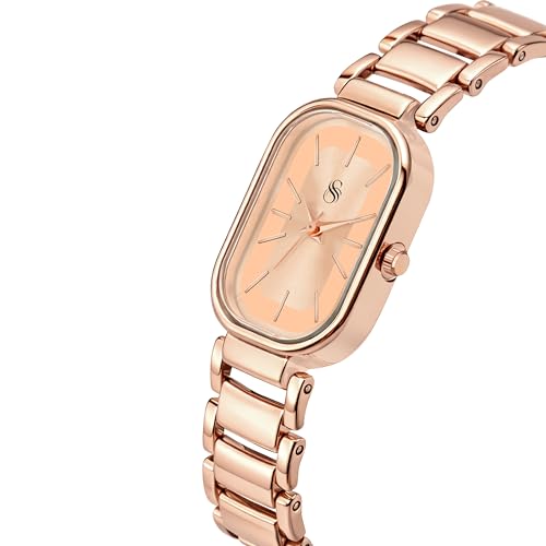 Image of Shocknshop Elegant Rectangular Ladies Rose Gold Analog Metal Strap Solid Link Strap Watch for Woman -WCH176