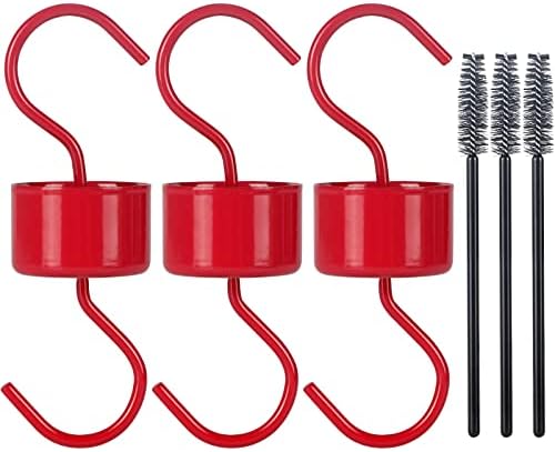 Metal Ant Moat for Hummingbird Feeders, Red Hummingbird Feeder Ant Guard, 3 Hooks with 3 Brushes