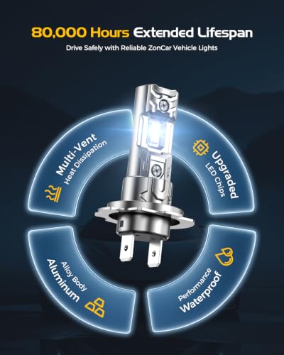 Image of H7 Light Bulbs, 68000LM 9X Ultra Brightness h7 Lights, 6500K Cool White Bulbs, Real 1:1 Mini Size Plug and Play, IP68 Waterproof, Pack of 2
