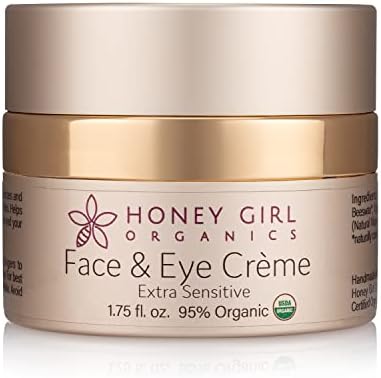Honey Girl Organics Face & Eye Creme Extra Sensitive, USDA Certified Organic Unscented Facial Moisturizer and Under Eye Cream for Wrinkles, Dark Circles and Puffiness with Hydrating Honey*, Beeswax*, and EVOO (1.75 oz) *naturally contains pollen, propolis & royal jelly