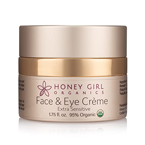 Honey Girl Organics Face & Eye Creme Extra Sensitive, Usda Certified Organic Unscented Facial Moisturizer And Under Eye Cream For Wrinkles, Dark Circles And Puffiness With Hydrating Honey*, Beeswax*, And Evoo (1.75 Oz) *Naturally Contains Pollen, Propolis & Royal Jelly #TOP27