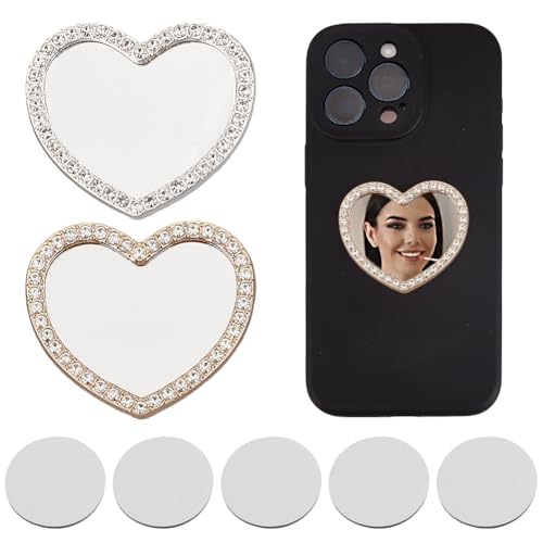 DELORIGIN Bling Mirror Heart-Shaped Charm Sticker with Zircon for Phone Case Back Accessories - Smartphone Adhesive Decal in 2 Colors