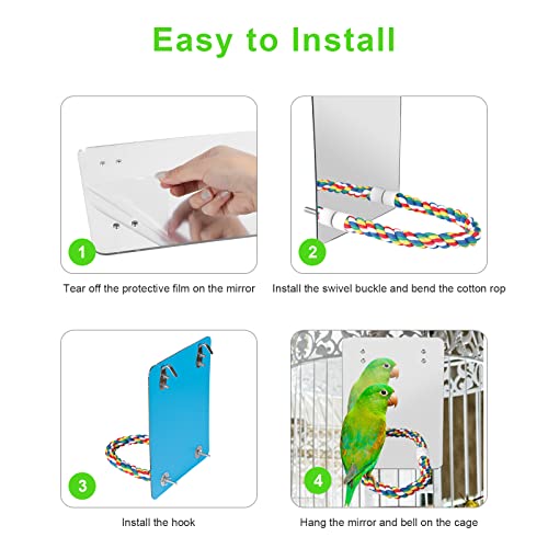 LOPERDEVE 10.6" Bird Mirror with Rope Perch Bird Toys Swing, Comfy Perch for Greys Amazons Parakeet Cockatiel Conure Lovebirds Finch Canaries - Image 4