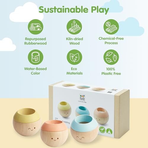 Image of PlanToys Pastel Wooden Tumbling Montessori Toy | Developmental Baby Toy for Fine Motor Skills & Sensory Play | Safe & Eco-Friendly for Babies 6 Months+