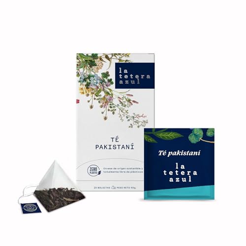 LA TETERA AZUL Té Pakistaní Especiado, Mezcla Intensa de Té Negro con Canela, Clavo y Cardamomo, Ideal para Chai Tradicional o Solo, Aroma Embriagador y Sabor Reconfortante, 20 Pirámides