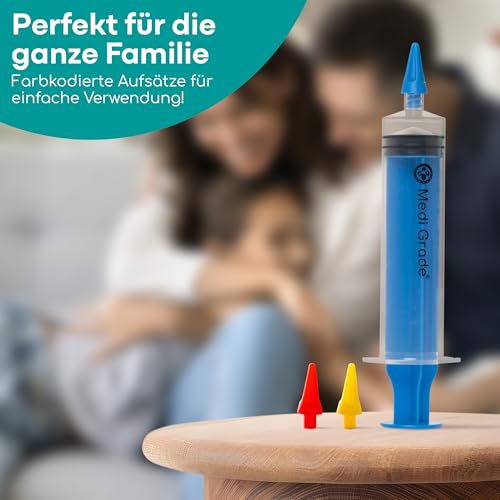 Ohrenschmalz Entferner Set – Ohrenreiniger für Zuhause von Medi Grade mit 3 x Sanften Quad-Stream – Ohrreiniger für Erwachsene – 60 ml Ohrenspritze, Spitzen - Ohrreiniger