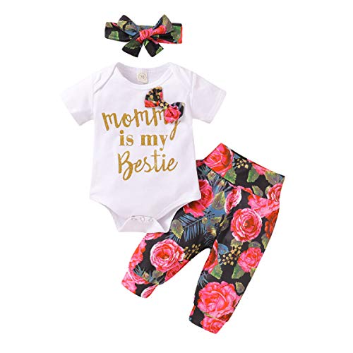 18 Months Girl Clothes Toddler Girl Outfit White Ruffle Romper Onesies Floral Pants Infant Summer Clothing Cute Baby Clothes 12-18 Months