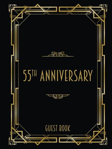55th Anniversary Guest Book: Black & Gold Art Deco Theme