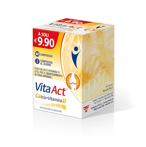 Vita Act Calcio + Vitamina D, Integratore Alimentare a base di Calcio e Vitamina D, Confezione da 60 Compresse