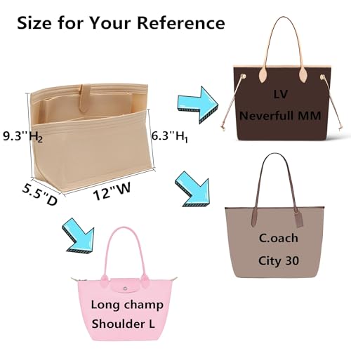 Image of Doxo Purse Organizer Insert for Handbags, Tote Bag Insert Organizers with Laptop Compartment /Cup Holder, Softened Felt Compatible with LV Neverfull MM(Beige,Upgrade)