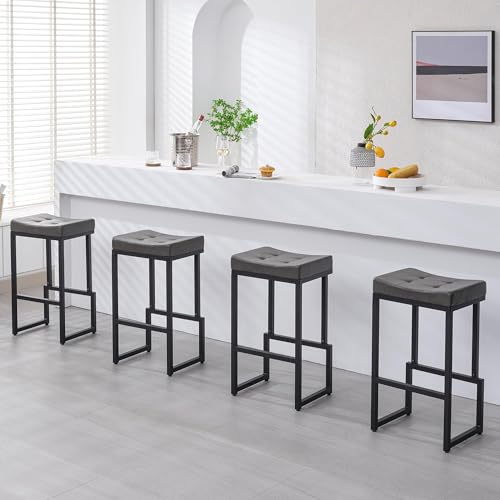 Image of FIRAVOE Bar Stools Set of 4, 28 inch Faux Leather Backless Bar Height Stools