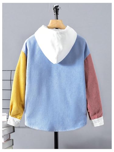 Verdusa Boy's Color Block Hooded Corduroy Jackets Casual Long Sleeve Outerwear with Pocket2