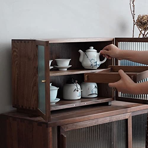zyr Schwarze Walnuss Kleines Schrank Glastür Tee Set Schließfach 2-Layer Sideboard Hautpflege Produkte Porzellananzeige Kabinett Teetasse Lagerschrank Dekorativen Schrank - Image 5
