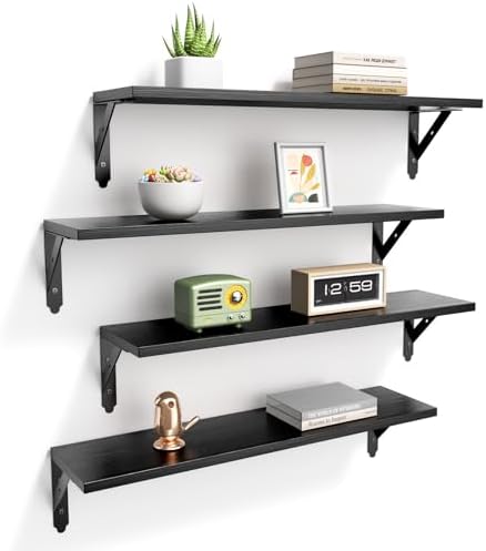 ROMGUAR CRAFT Wood Floating Shelves Set of 4, Rustic Storage Deco...