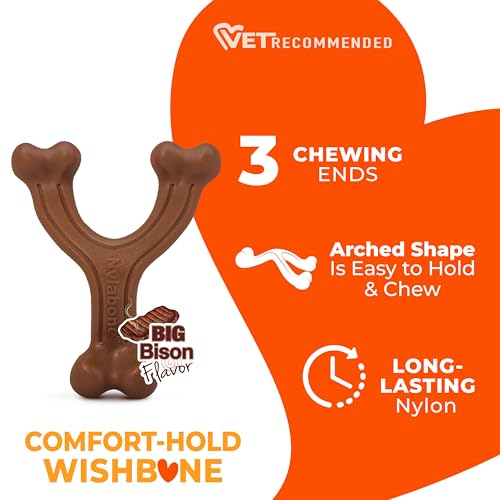 Image of Nylabone Power Chew Easy-Hold Wishbone Dog Chew Toy, Small | Bison flavor, durable dog toys for aggressive chewers, discourages destructive chewing, for small breeds up to 25 lbs