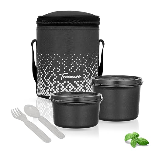 Image of Trueware Omaga Lunch Box with Insulated Fabric Jacket, 2 Microwave Safe & Leak Proof Inner Stainless Steel Containers (1 X 400ml & 1 X 500ml) Tiffin for Office, College