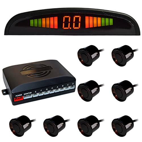Riloer Car Front and Rear Security Reversing Radar Kit, LED Display Buzzer Alarm 8 Sensor Front and Rear Parking Sensor Prompt for Cars (Black)