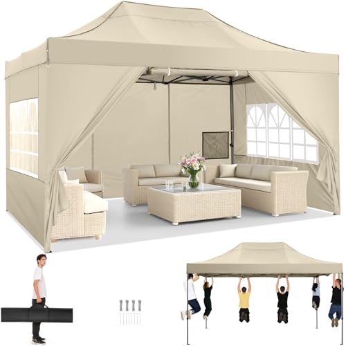 Image of COBIZI 10x15 Heavy Duty Pop Up Canopy Tent with 4 Sidewalls, Snow