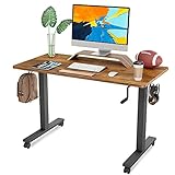 FAMISKY Crank Adjustable Height Standing Desk, 40 x 24 Inches Manual Stand up Desk, Sit Stand Workstation for Home Office with Handle and Splice Board, Black Frame/Walnut Top
