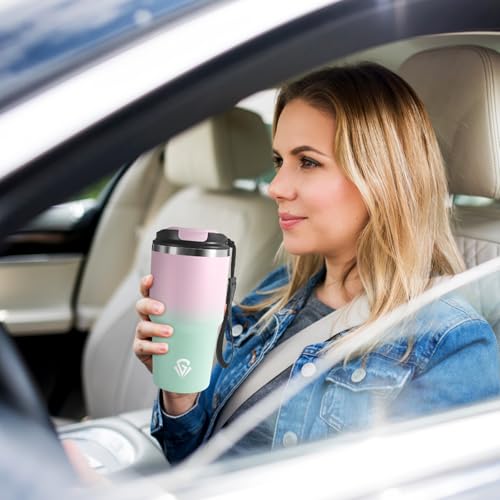 HoneyHolly Thermobecher 600 ml, Wiederverwendbar, Edelstahl Kaffeebecher-to-go Thermo, Auslaufsicher, Doppelwandiger Trinkbecher, Isolierbecher, Travel Mug für Heißen Kaffee, Tee und Kalte Getränke 6