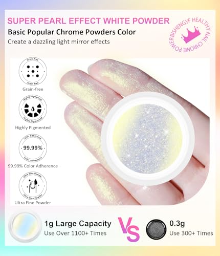 BISHENGYF White Chrome Nail Powder: High Aurora Pearl Chrome Nail Powder - Image 3