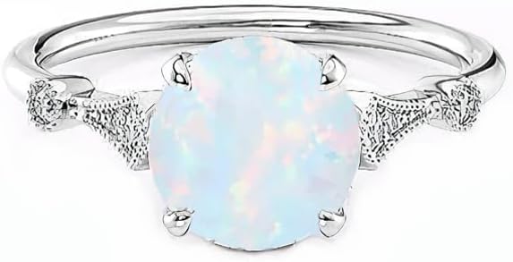 Vintage Opal Wedding Rings for Women,Personalized Dainty Genuine Opal Engagement Ring,S925 10k 14k 18k Solid Gold Promise Ring Wedding Valentine's Day Gift Unique Opal Jewelry