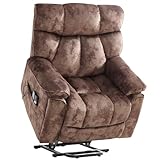 CANMOV Power Lift Recliner Chair for Elderly with Vibration Massage and Lumbar Heating, Overstuffed Electric Lift Chair with Side Pocket and 2 Cup Holders for Living Room, Brown