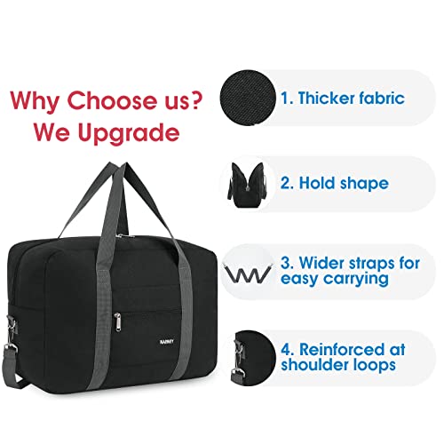 for-Airlines-Cabin-Bag-45x36x20-Underseat-Foldable-Travel-Duffel-Bag-Holdall-Tote-Carry-on-Luggage-Overnight-for-Women-and-Men-25L-Thick-Series-Black-with-Shoulder-Strap